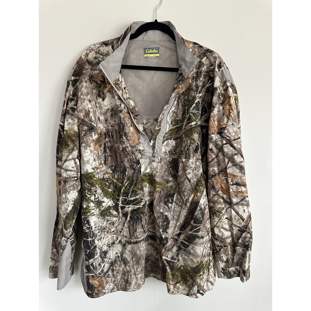 Cabela's Men's 2XL 1/4 Zip Vented Shirt Hunting RealTree Camo Long Sleeve